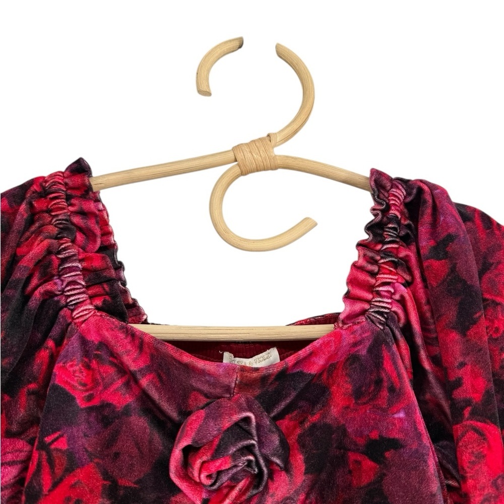 C&V Chelsea & Violet Crimson Red Black Rose print Rose Petail Girls L 10/12 NEW - Picture 6 of 11